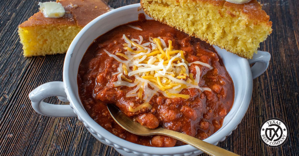When the temperature drops here in Texas, nothing warms you up like a hearty bowl of our family favorite, White Bean and Brisket Chili.